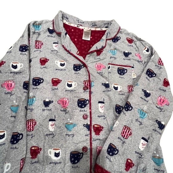 Munki Munki Coffee & Purrfect Cat Mug Flannel Pajama Set — Size Large - Picture 3 of 13